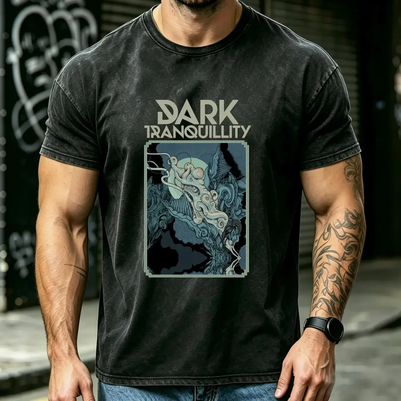 washed T Shirt DARK TRANQUILLITY  Cotton Black Size S to 5XL MD1129 vintage Washed Breathable graphic Top For Everyday Wear