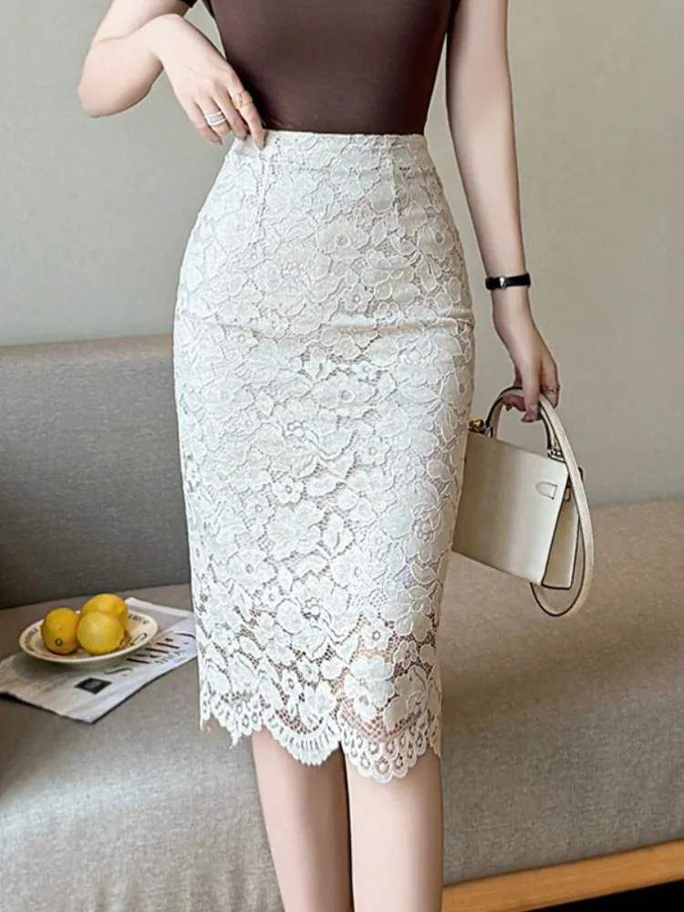 

Elegant High-Waist Lace Hollow out Bodycon Skirt Women's Summer Korean Style Slimming Versatile A-Line Short Skirt