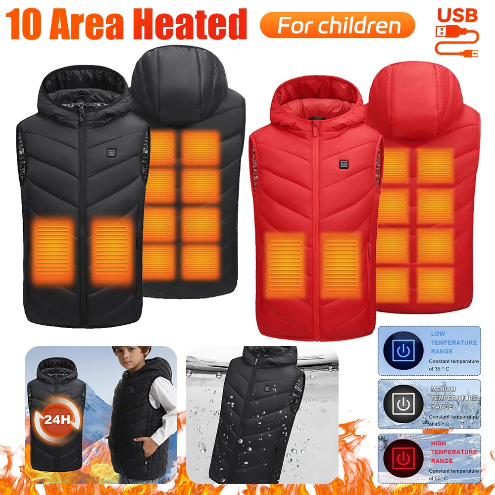 Children 10 Heated Vest Zones Electric Heated Jackets Sportswear Heated Coat Graphene Heat Coat USB Heating Jacket For Outdoor