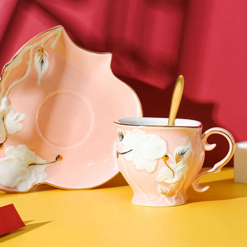 جميل القهوة زوجين كوب ماء الخزف لوكس بعد القمر فنجان شاي وصحون مجموعة مع ملعقة Tasse اسبريسو القهوة الملحقات #4