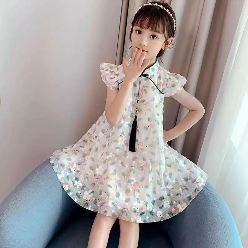 Baby Girls' Cute Qipao Dresses Party Chinese Style Clothes Kids Costume Children Chinese Short Sleeve Cheongsam Dress Wear