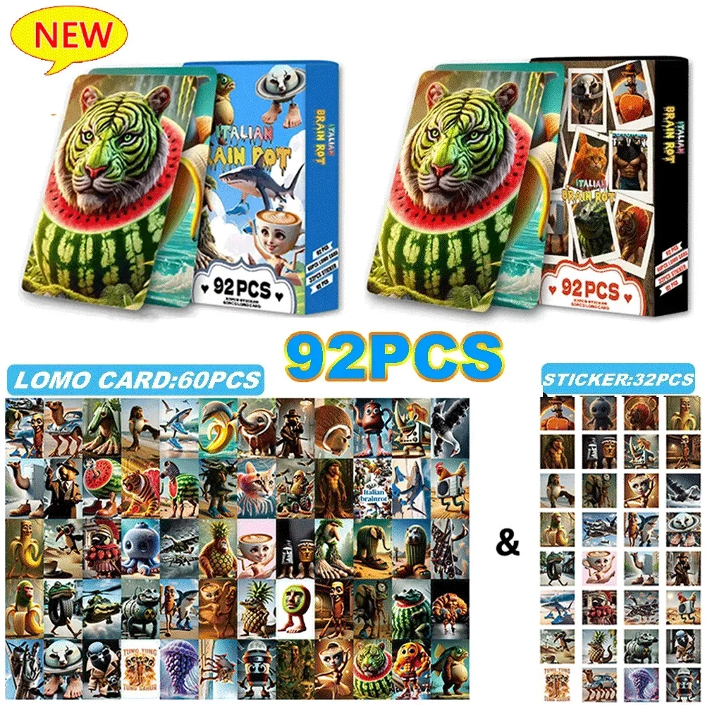 92pcs Tralalero Tralala Cards Italian Brainrot Game Card & Stickers Tung Sahur Collection Classic Toys For Kids Birthday Gifts