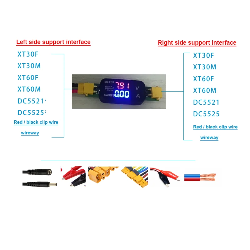 Imagem -03 - Bateria de Lítio Bidirecional Voltímetro com Amperímetro Display Led Digital Tensão Medidor de Corrente Xt30 dc 20a 4a 5v 12v 15v 24v 36v 48v