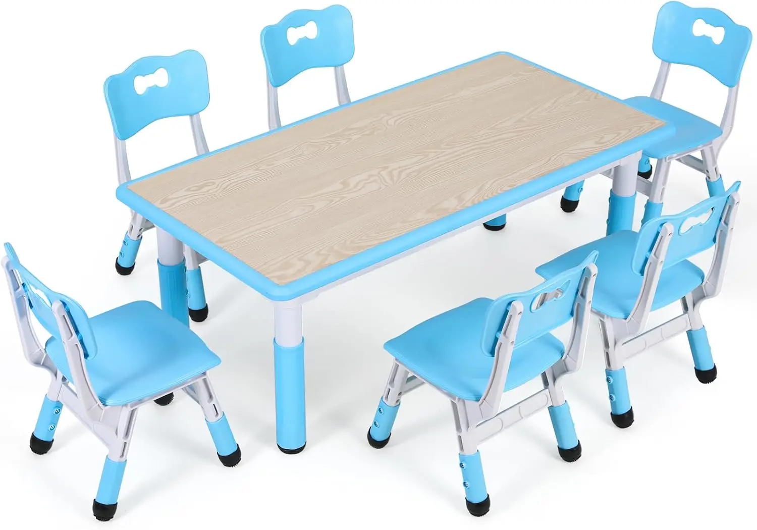 Blue,for Daycare Classroom Home Boys and Girls Age,Arlopu Kids Table and 6 Chairs Set, Height Adjustable Graffiti Table, Prescho