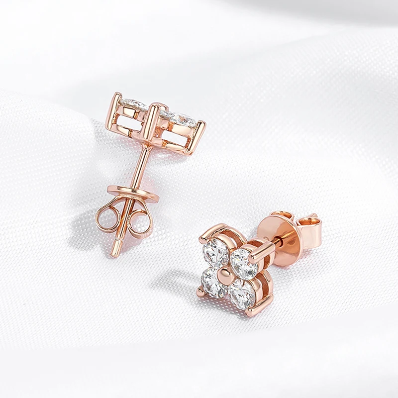 

Серьги-гвоздики из муассанита для женщин, 4 камня, классические, из стерлингового серебра 925 пробы, с позолотой GRA, свадебные украшения, подарок