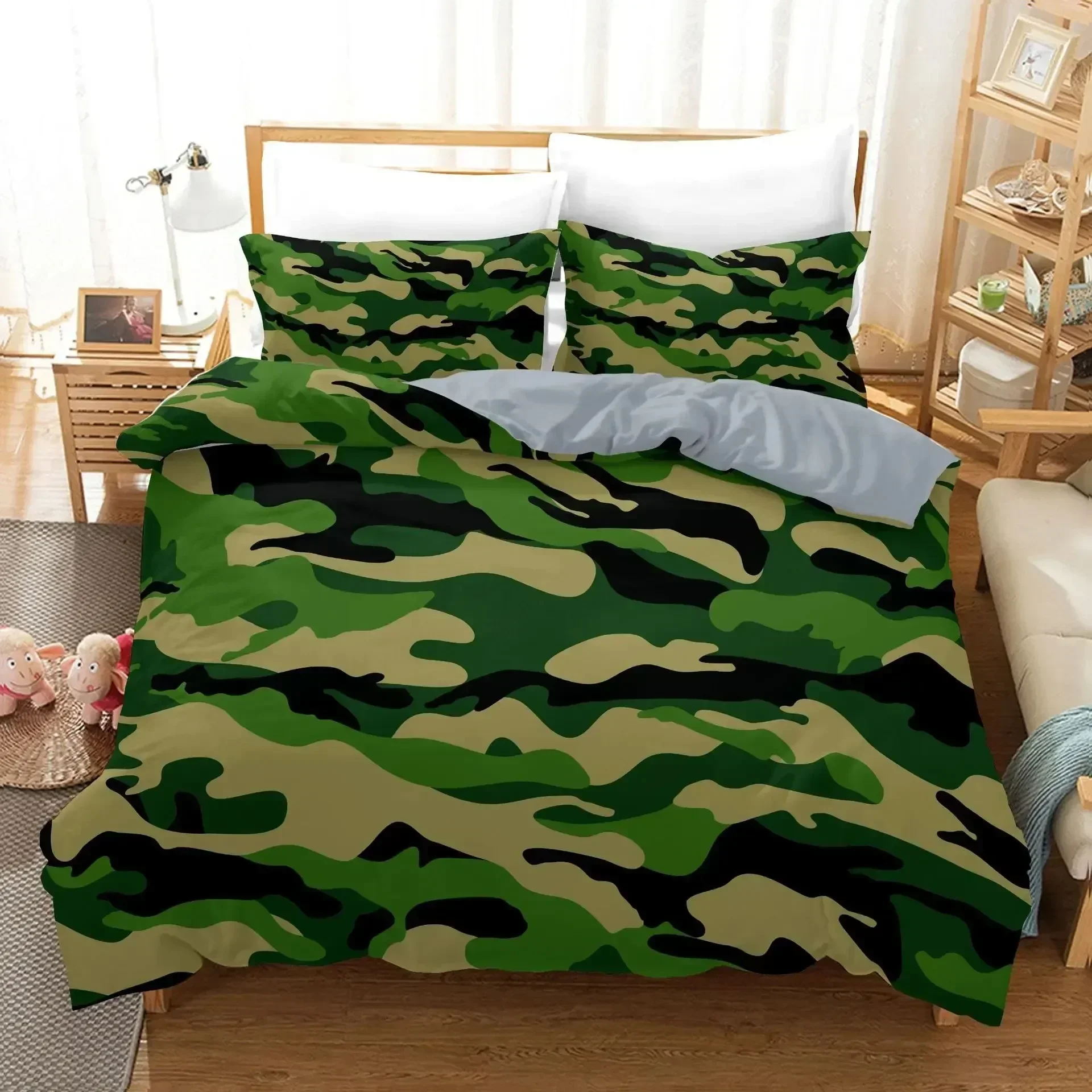 Camo Duvet Cover Set Camouflage Concept Concealment Bedding Set King Size Grey Black Twin Comforter Cover for Kids Teens Adults