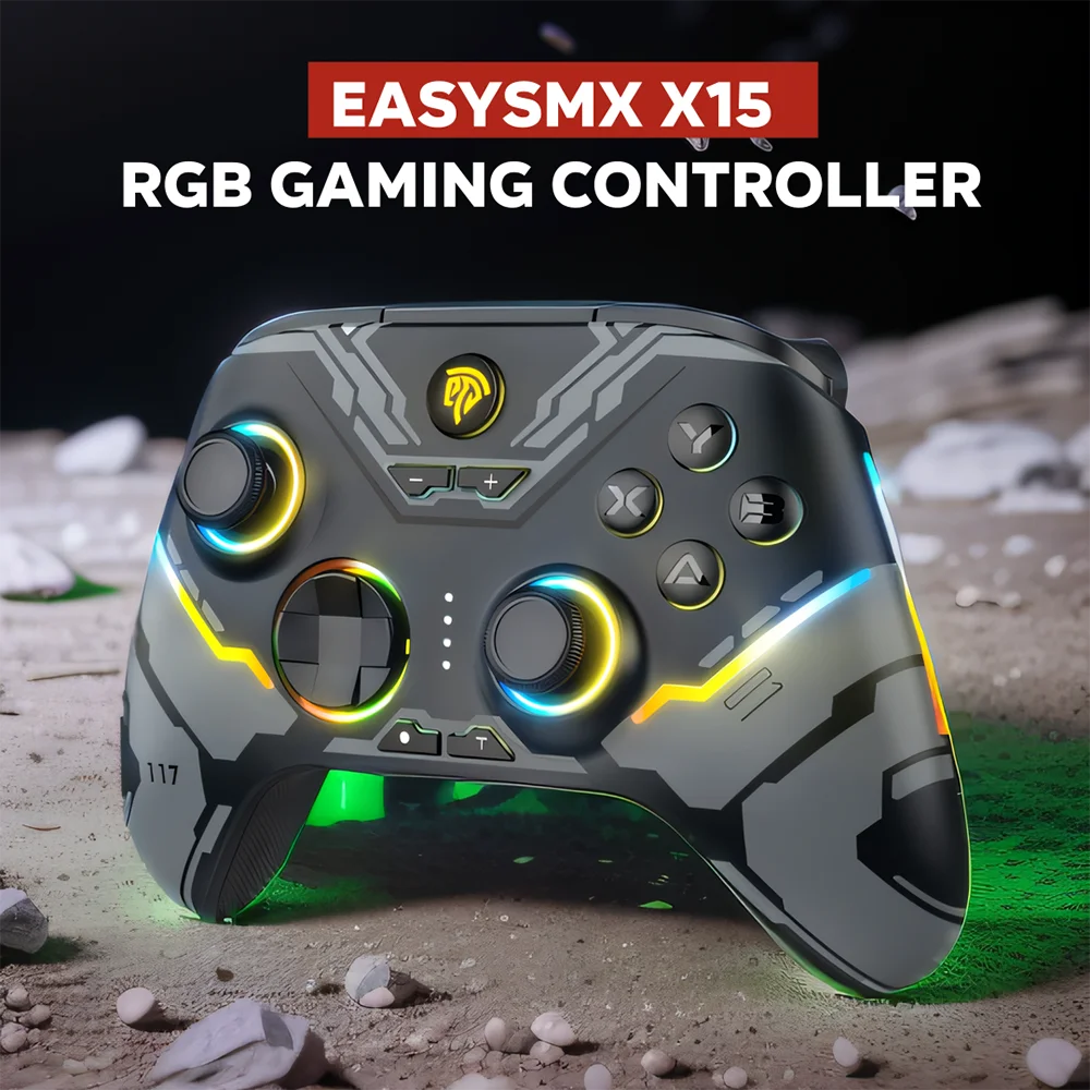 EasySMX X15 Wireless PC Controller, Bluetooth Joystick Gamepad for PC ,Switch, Phone, Black Myth Wukong, RGB Hall Effect