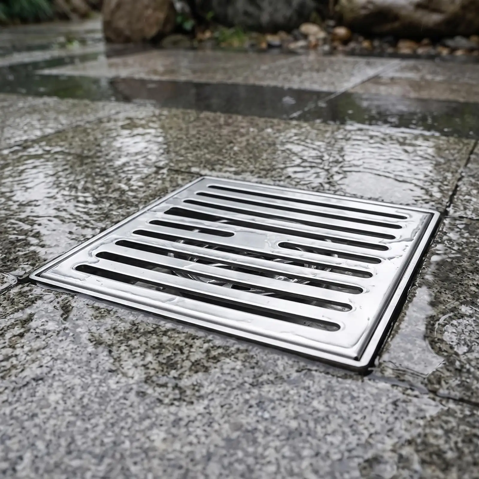 Stainless Steel Floor Drain Outdoor Drain with Slotted Cover Low-Profile Drainage for Courtyard, Garden, Patio