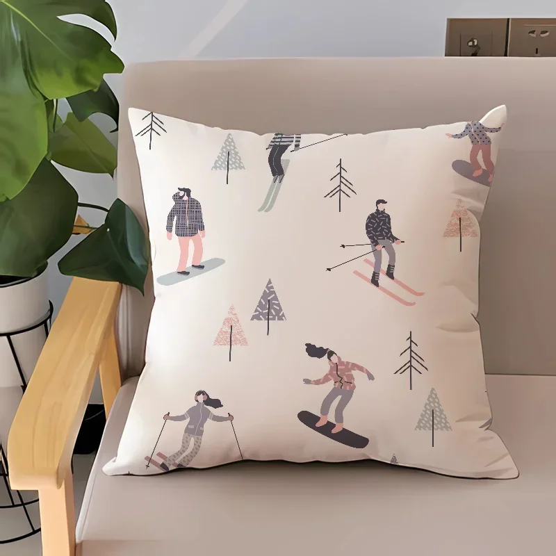 Ski Resort Ski Prop Pattern Prin Decorative Pillows for Sofa Cushions Covers Home Decoration Accessories Children\'s Cushion Bed