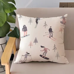 Ski Resort Ski Prop Pattern Prin Decorative Pillows for Sofa Cushions Covers Home Decoration Accessories Children's Cushion Bed