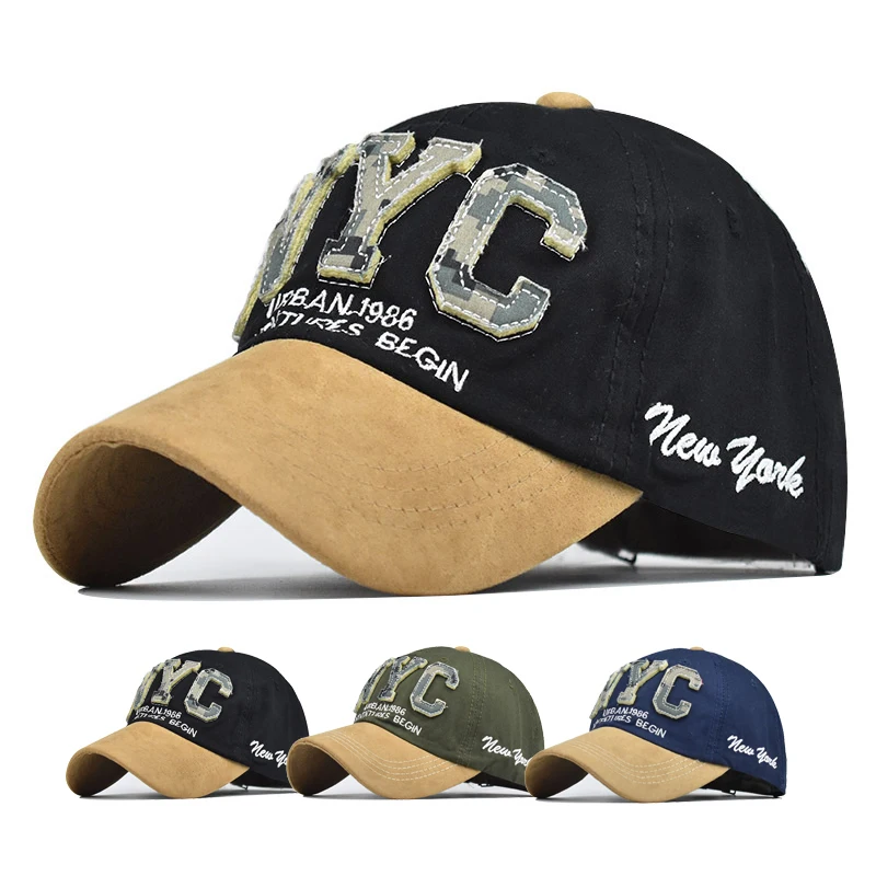 Baseball Cap NYC letter hat New York Sun hat Washed denim baseball cap American flag USA pattern Spring Autumn baseball Cap