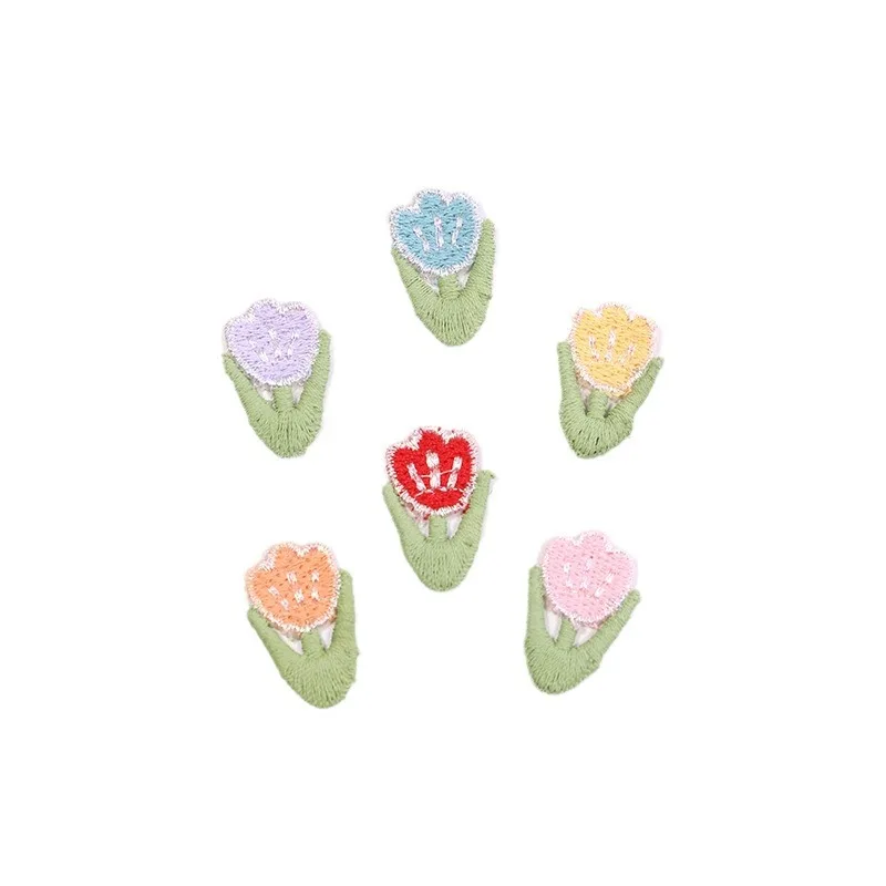 15Pcs Mini Bright Silk Tulip Embroidery Patch Hat Shoes Hair Accessory Patch Children\'s Clothing Flower Sticker