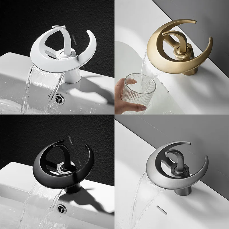 

Brushed Gold Black Basin Faucets Waterfall Bathroom Faucet Single handle Basin Mixer Tap Bath Faucet Brass Sink Water Taps
