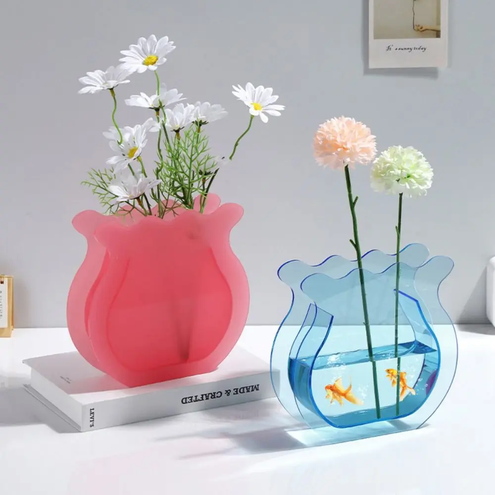 Acrylic transparent fish tank vase, office living room creative ornaments, flower bone shape vase fish tank (multi-color)