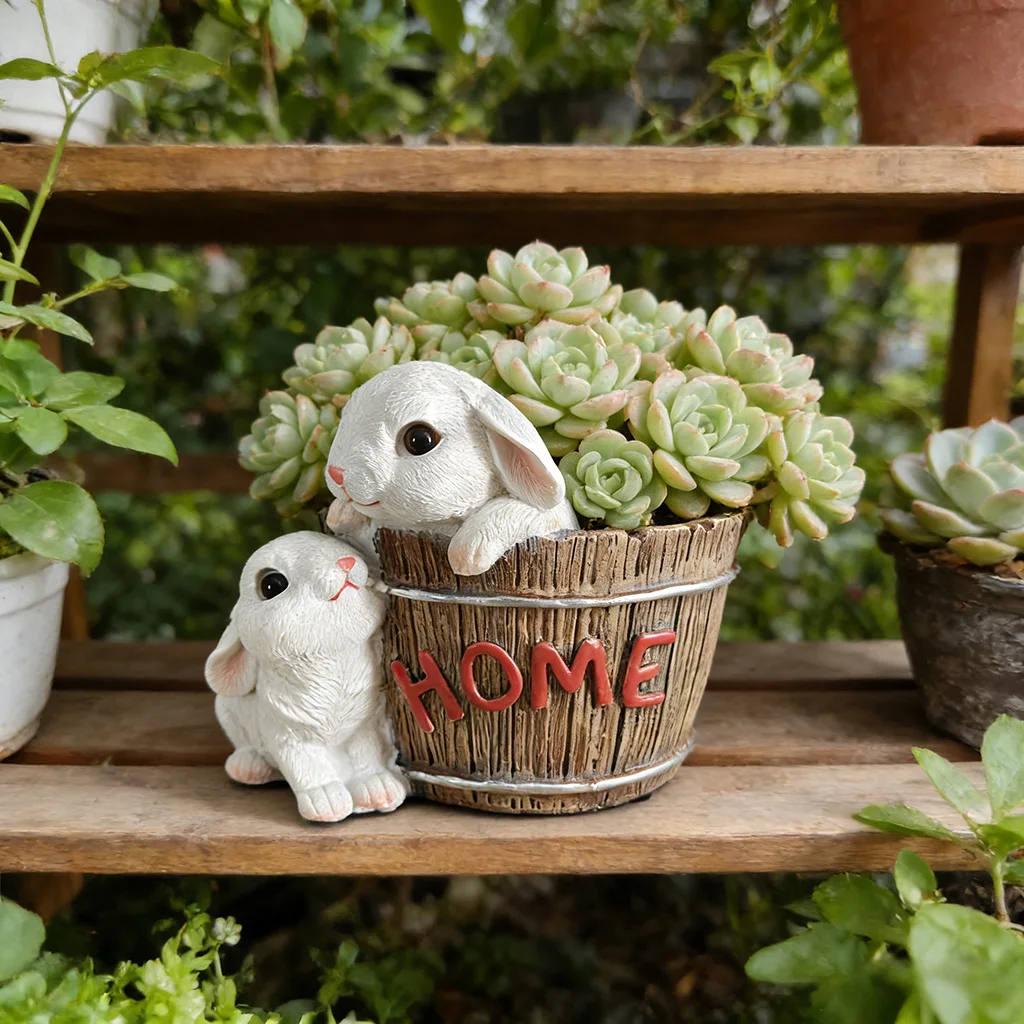 Cute Rabbit Succulent Planter Pot, Resin Bunny Flower Pot, Mini Plant Container for Home & Garden Decor