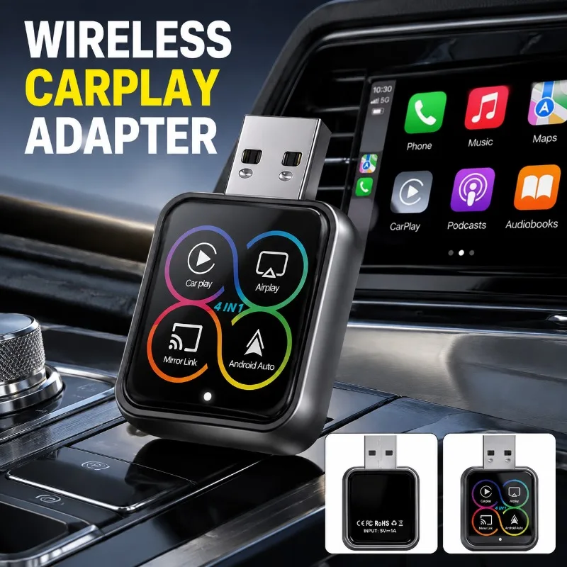 Four‑in‑one Vehicular Interconnection Box Wireless CarPlay Android Auto Smart Module Plug‑and‑Play Automobile Dongle Offering