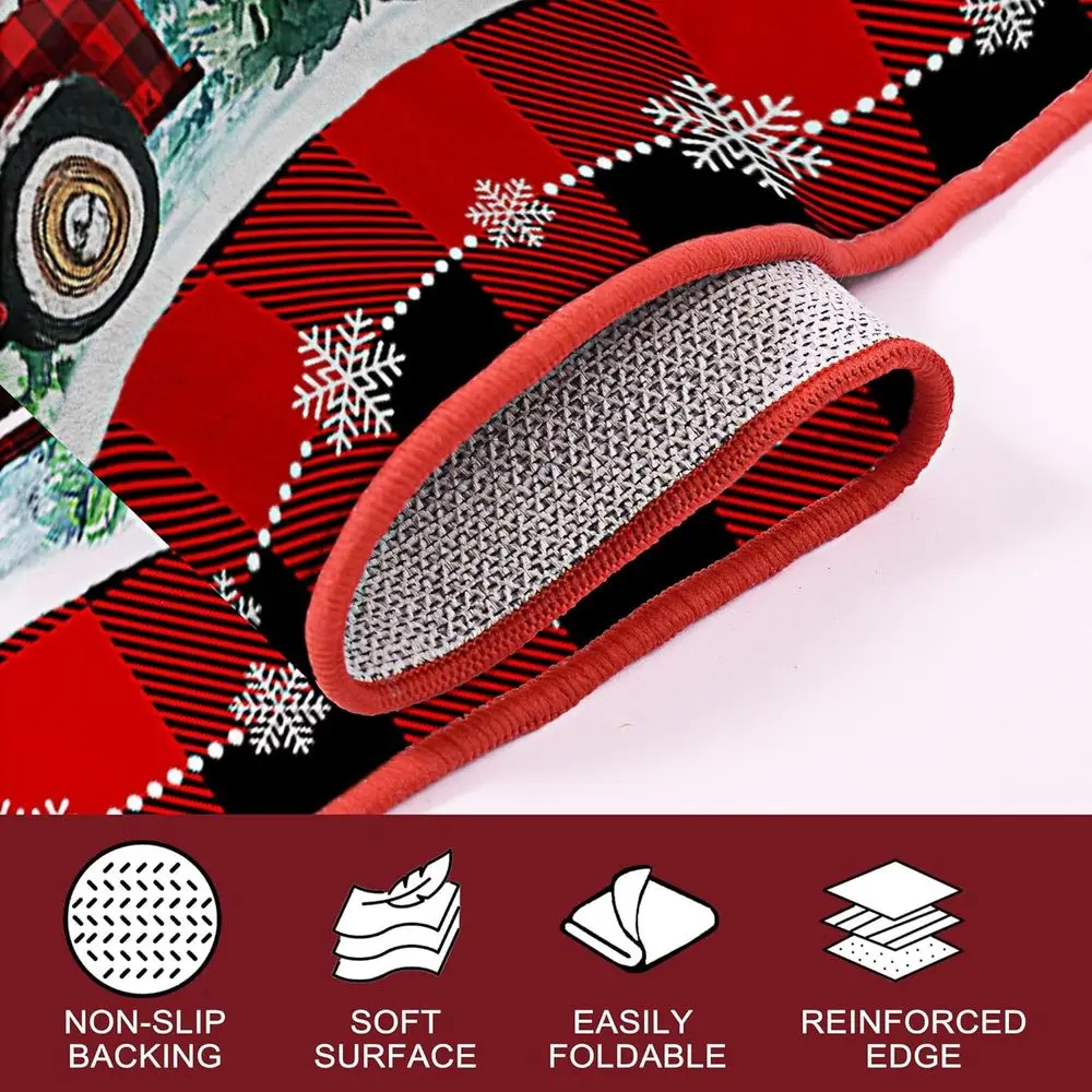 Karpet Natal Kotak-kotak Merah 3x5 - Dapat Dicuci, Anti-Selip, Bulu Pendek untuk Dekorasi Rumah di Hari Raya