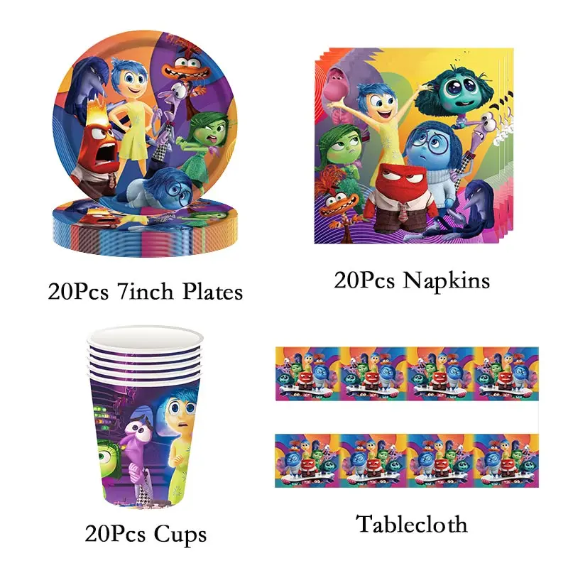 New Disney Inside Out 2 Decorazione di compleanno Festa da tavolo usa e getta Tazze Piatti Palloncini Baby Shower Forniture per feste per bambini