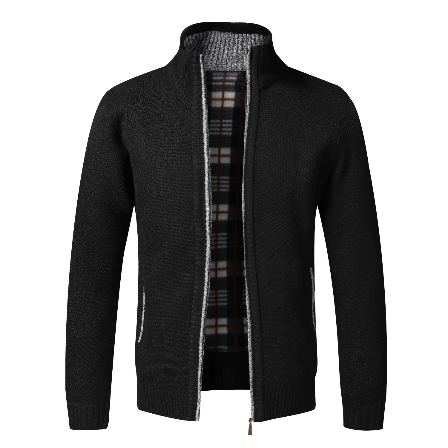 Autumn Winter 2026 New Fashion Men's Plus Size Long Sleeve Zipper Stand Collar Knitted Casual Trendy Cardigans Coat Male Clothes
