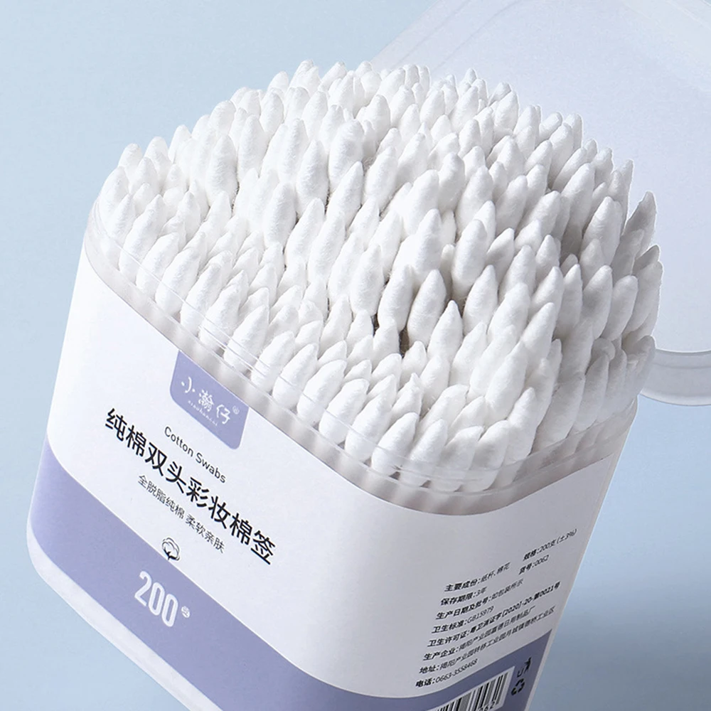 200PCS Cotton Swabs Disposable Cleaning Buds Eyelash Extension Tools Double-headed Spiral Tip Cotton Swabs Cosmetic Cotton Swab