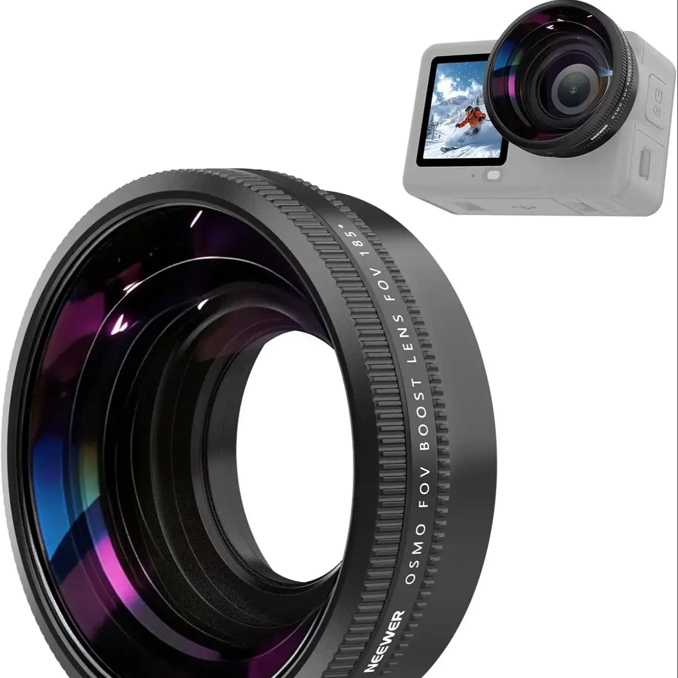 Szerokokątny obiektyw NEEWER do DJI Osmo Action 6, 185 °   Szkło optyczne HD z powłoką wielowarstwową FOV do obiektywów kamer sportowych, akcesoria fotograficzne — zdjęcie produktu 7