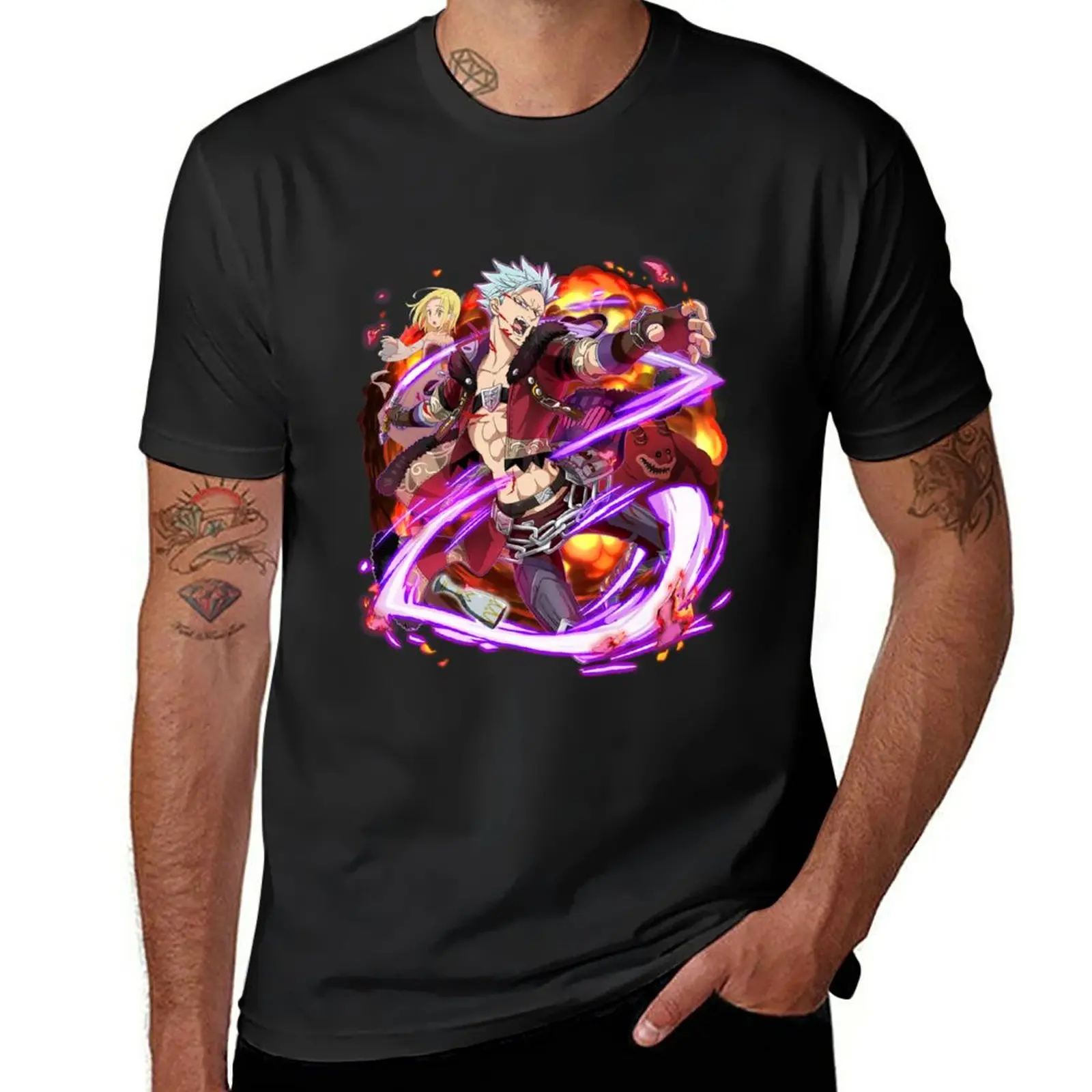 

New Seven Deadly Sins Ban and Elaine Black T-Shirt aesthetic clothes t shirt man anime clothes Short sleeve tee men