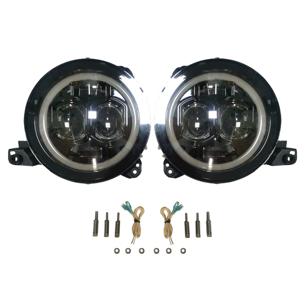 

*LantSun*JL1278 LED Headlight for jeep for wrangler JL 2018+ head lamp angel eyes BLACK LIGHT diameter 230 126.5 thick 6000K