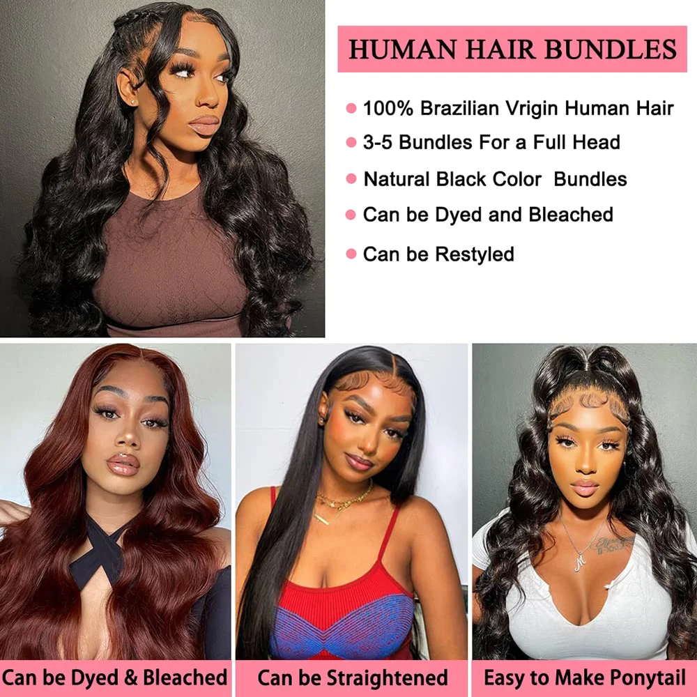 Bundles brésiliens de cheveux humains Body Wave pour femmes, noir naturel, 100% non transformés, extensions de cheveux humains, 26 po, 28 po, 1/3 Bundles, # 1B