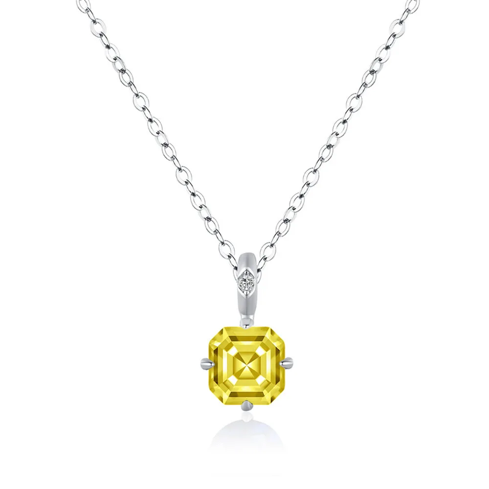 

New S925 Sterling Silver Necklace Female Square Asci Yellow Diamond Pendant Minimalist Series High Carbon Diamond Clavicle Chain