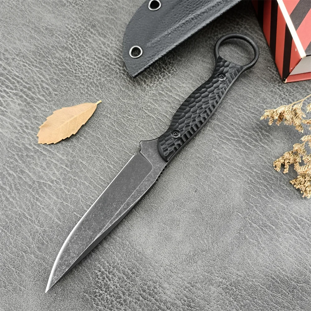 NEW Tactical Straight Fixed Knife D2 Black Stonewashed Blade G10 Handle with Kydex Sheath Sharp Outdoor Camping Knives EDC Tool