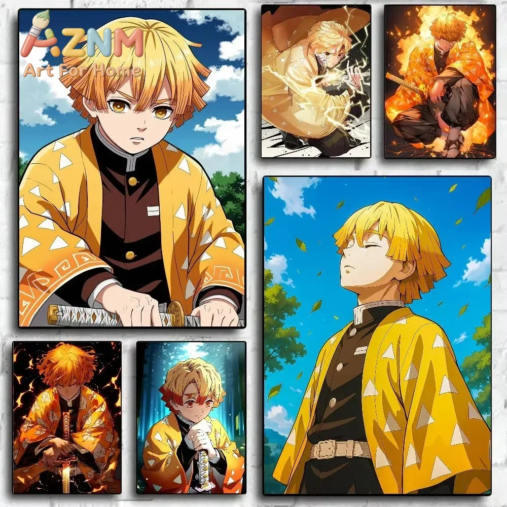 AZNM Demon Slayer Agatsuma Zenitsu Anime Canvas Wall Art Frameless Print Poster for Bedroom Living Room Home Wall Decor