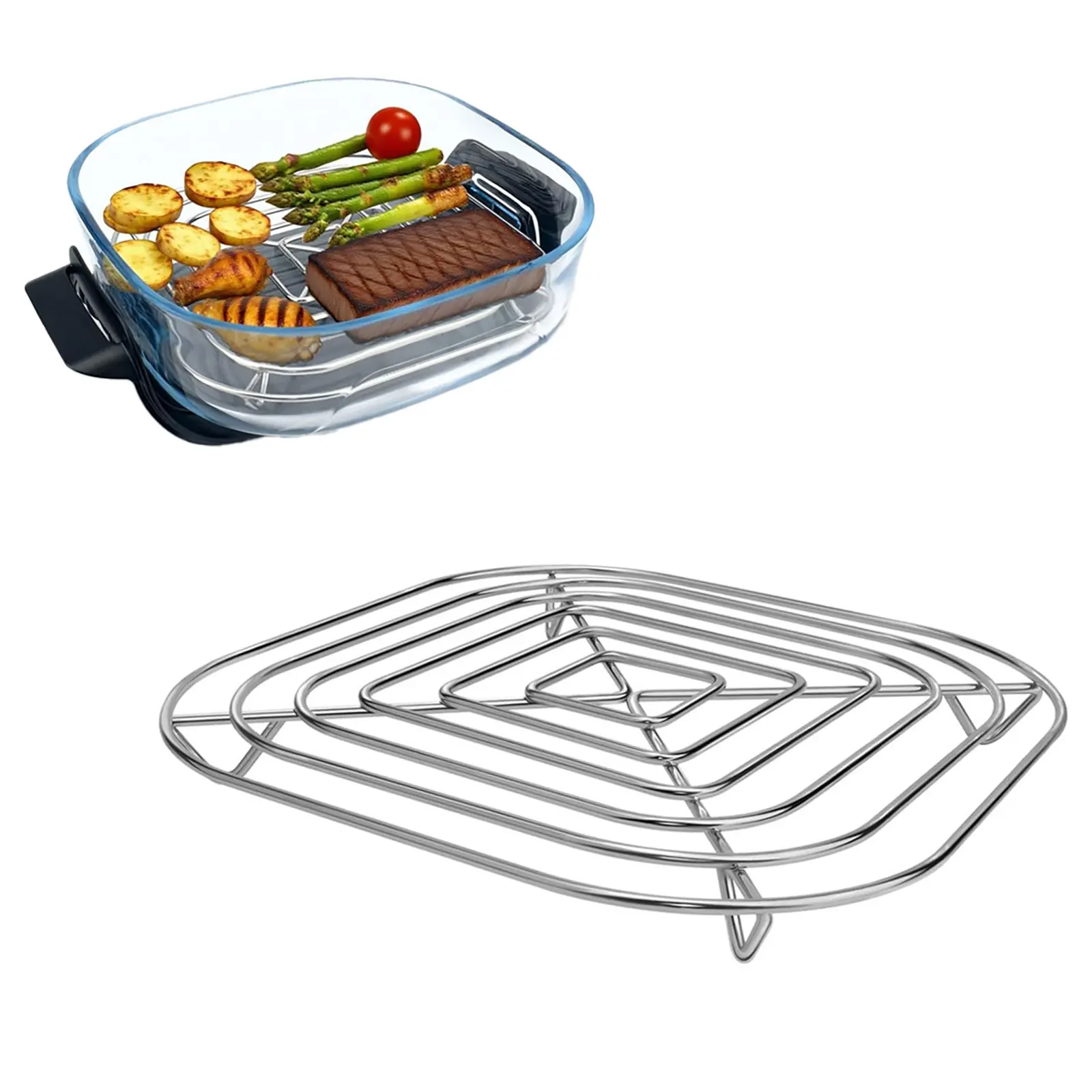Custom Designed Replacement Basket Rack for Crispi FN101 Air Fryer 304 Stainless Steel 20x20x2cm Frying Grid Silver