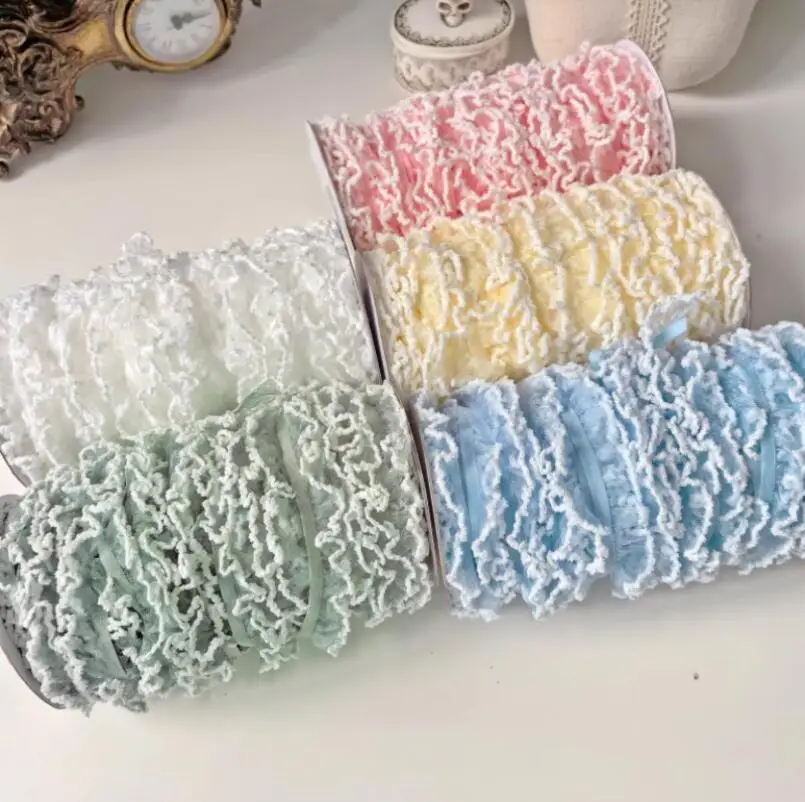 2 Meters Apparel Sewing DIY White Blue Pink Elastic Ruffle Lace Trim Pleated Lace Fabric Ribbon Handmade Accessories Craft 2cm