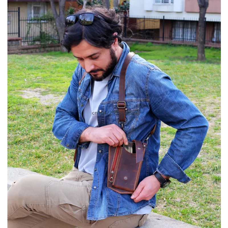 Gothic Leather Underarm Chest Pouch Steampunk Adjustable Strap Double Shoulder Bag Outdoor Travel Phone Wallet Pocket For Men