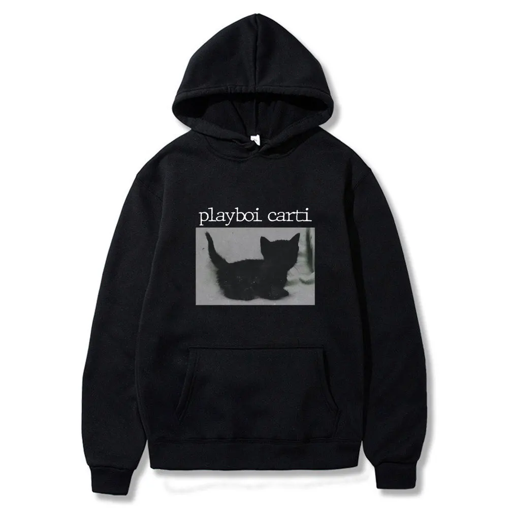 Playboi Carti Oversized Hip Hop Hoodie Cute Cat Print Hoodies Harajuku Sweatshirt Regular Mens Tops Quality Men Loose Streetwear