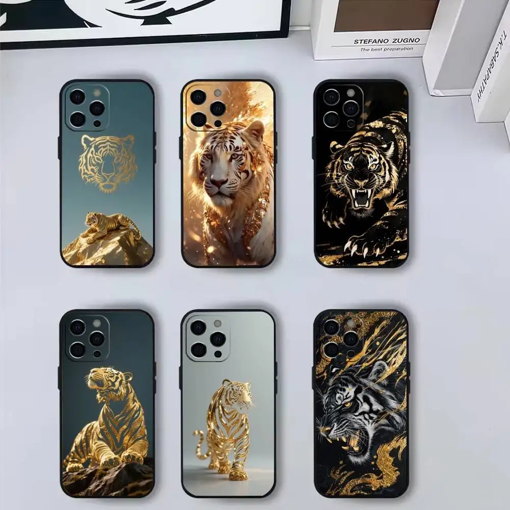 

Golden tiger art pattern Phone Case For iPhone 17, 16,15,14,13,12,11 Plus,Pro Max, Others Soft Black Cover
