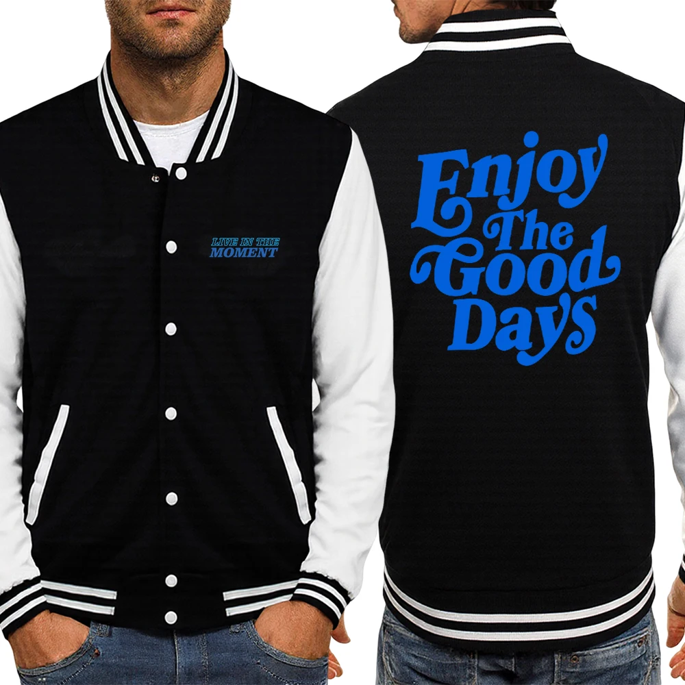 

Enjoy The Good Days Letter Design Man's American Jackets Sports Simple Top Multicolor Soft Jacket Autumn Street Style Pullover