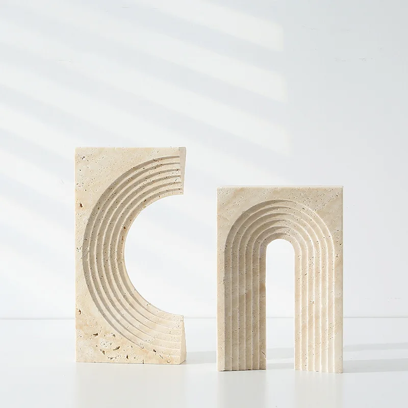 Wabi Silent Wind Travertine Arched Entrance Ornament Sales Office Bookcase, Soft Decoration Art Crafts Stone Rough Stone