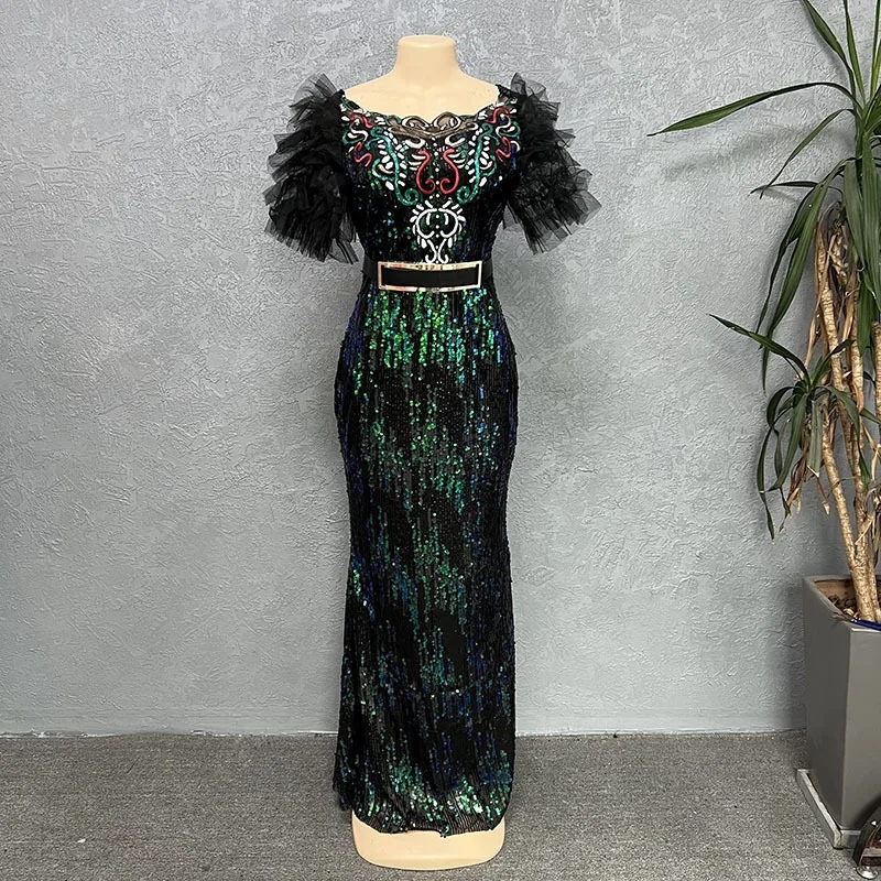 

Dashiki African Dresses For Women Elegant Glitter Luxury Dress Hip Wrap Bodycon Wedding Party Evening Birthday Night Celebrity