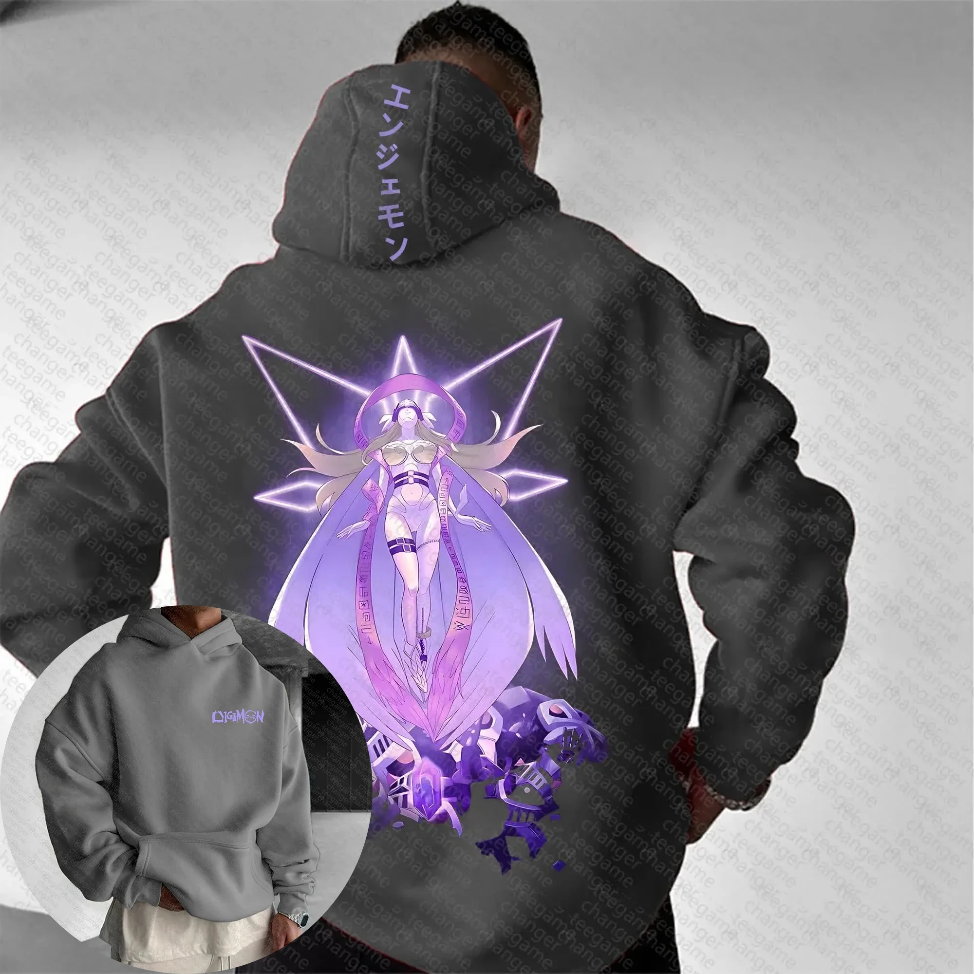 Digimon Anime Angewomon Printed Hoodie 2026 Autumn and Winter Men's Harajuku Sports Casual Children's Parent-Child Jumper Top