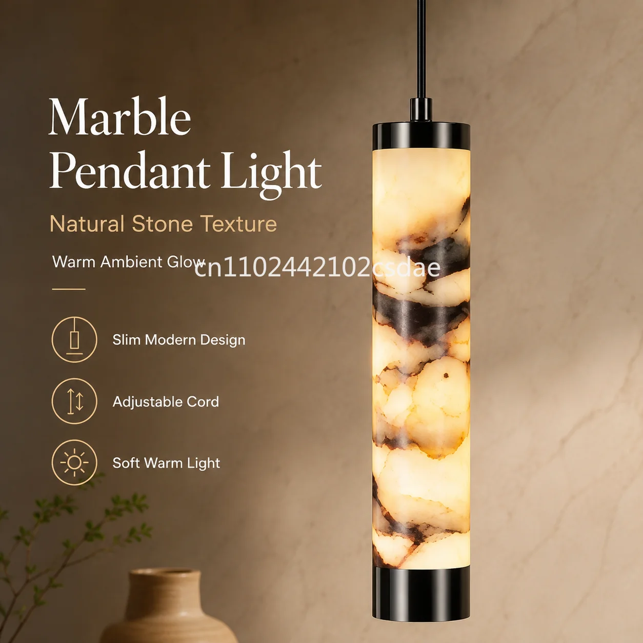 Natural Marble Chandelier, Hanging Lighting Fixture, Suitable for Bedrooms, Kitchen Island Countertops and Home Decoration