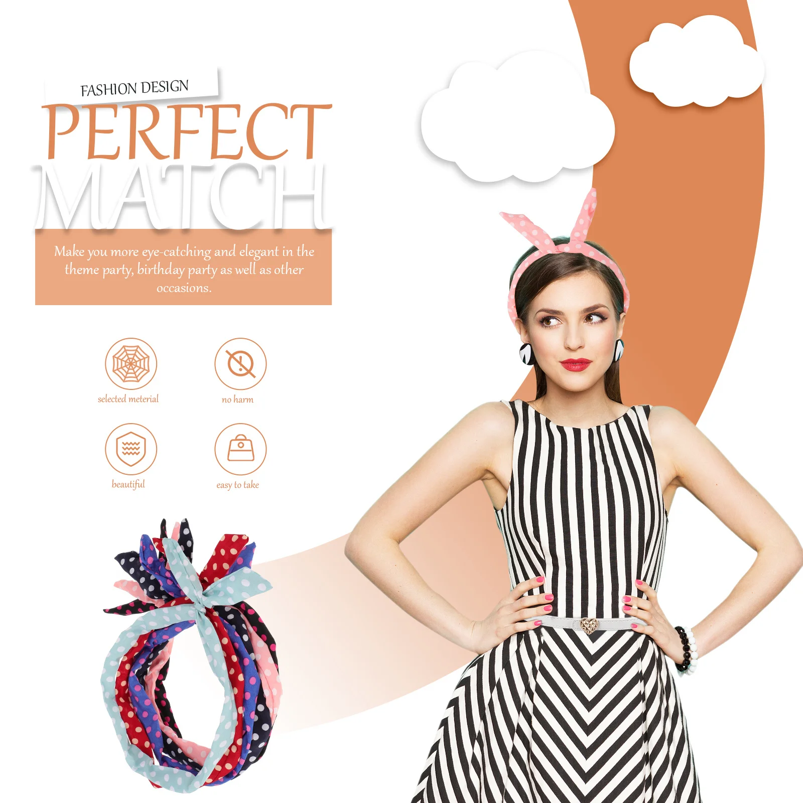 

6 шт., обруч для волос, женская повязка на голову, круглые повязки на голову с бантом в горошек, материал премиум-класса, сохраняющие волосы, аккуратные стильные повседневные аксессуары