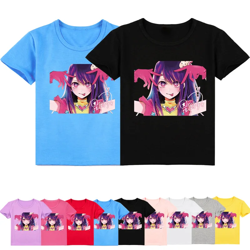 

Футболка Kawaii Oshi No Ko, Детская летняя одежда, модная футболка для маленьких девочек, повседневный топ с коротким рукавом для мальчиков, детская одежда в стиле Харадзюку