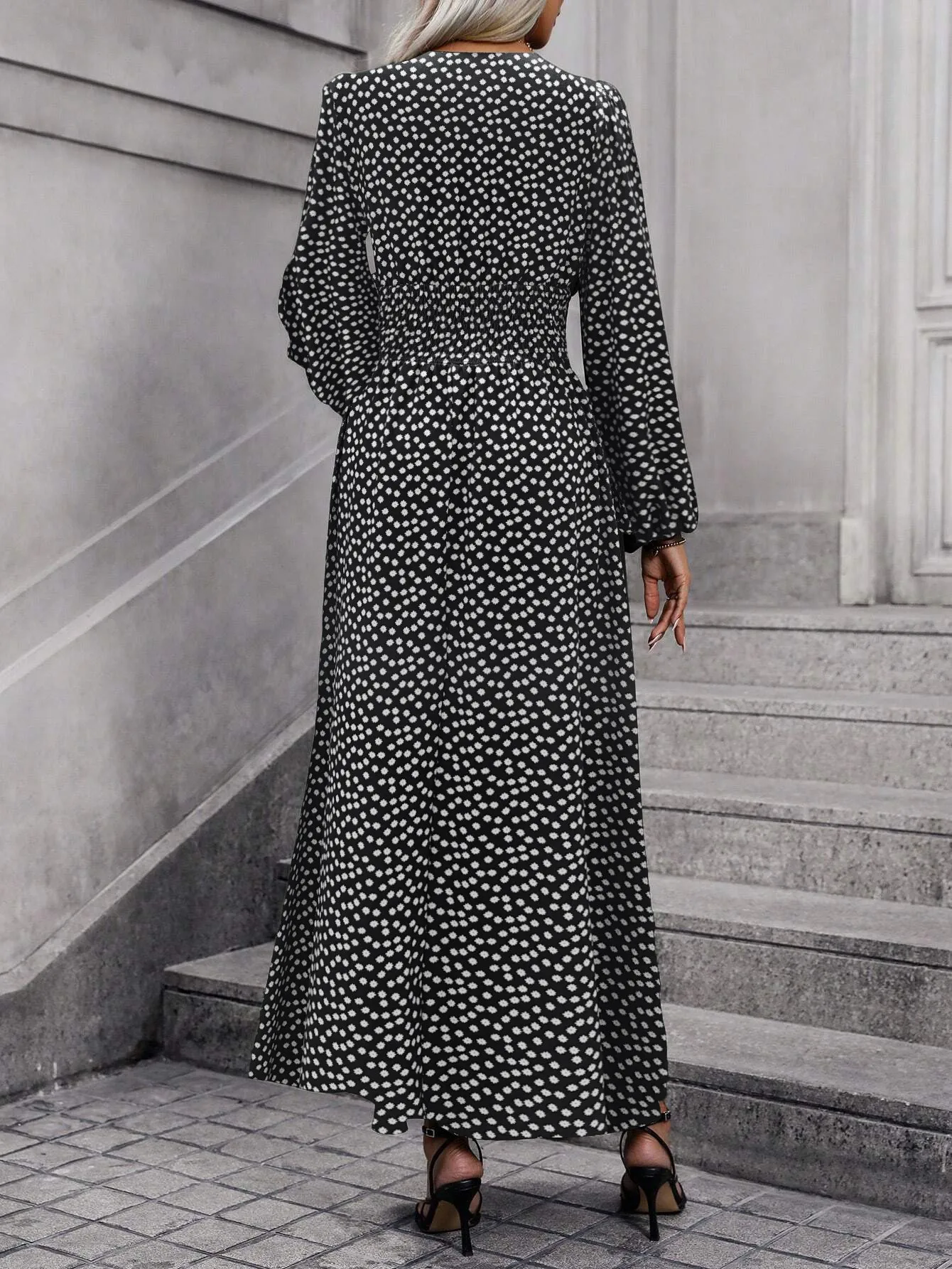 Französisches Retro-Kleid mit Laternenärmeln und Schlitz für Damen, Winter 2025, Strick-Bodycon-Maxikleid – Detail 29
