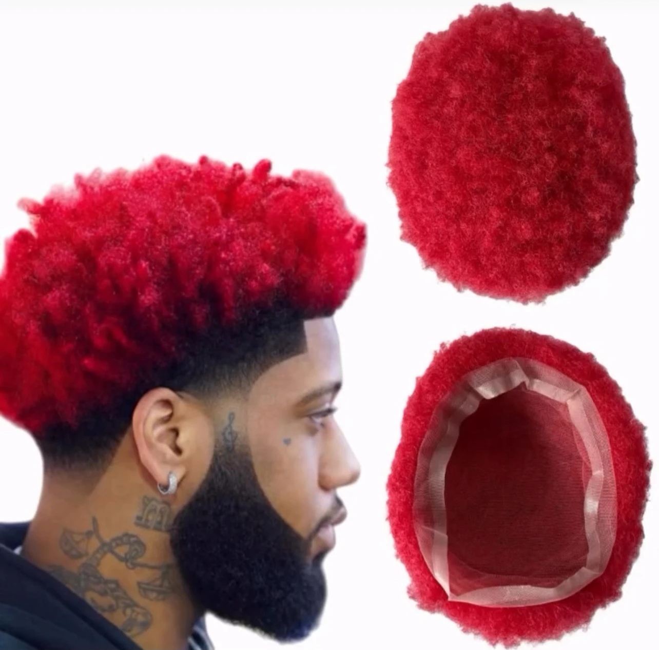 البورمية عذراء الشعر البشري أنظمة الأحمر 4mm الجذر الأفرو الشعر المستعار 8x10 وحدات الدانتيل الكامل للرجال السود