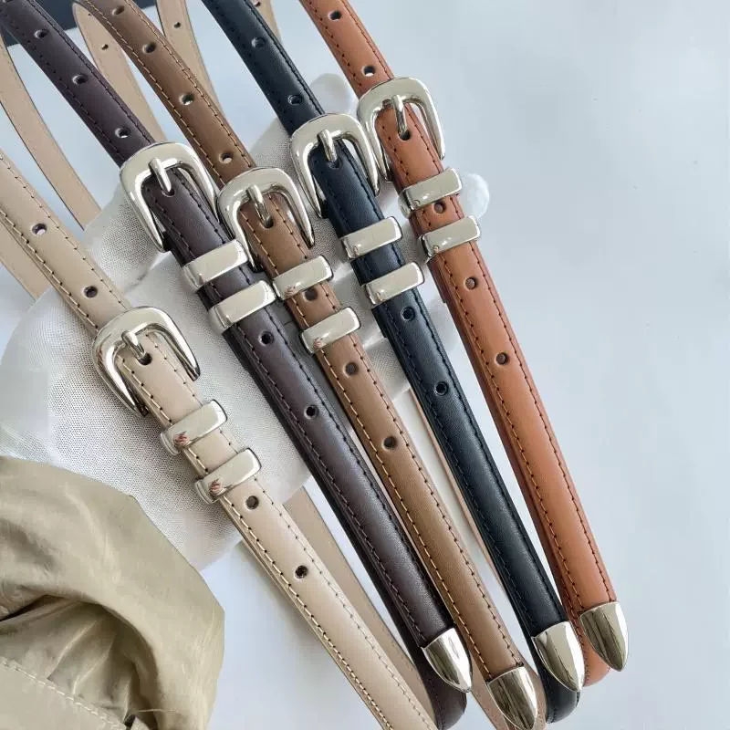 

Women's Fashion Silver Buckle Genuine Cow Leather Cummerbunds Female Dress Corsets Waistband Belts Decoration Narrow Belt TB325