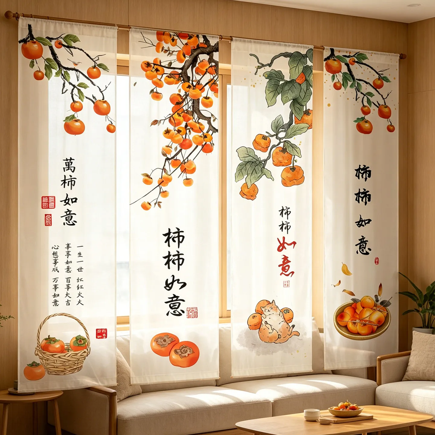  Japanese Noren Partition - Semi Transparent Lucky Gauze Curtain, Zen Room Divider Screen for Tatami Cafe & Tea House Decor