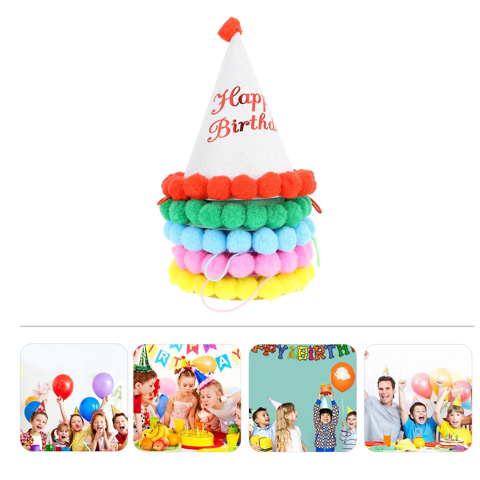 

10Pcs Birthday Pom Pom Birthday Hats Colorful Cone Caps Party Accessories Fun Celebration Supplies Party Cone Hats