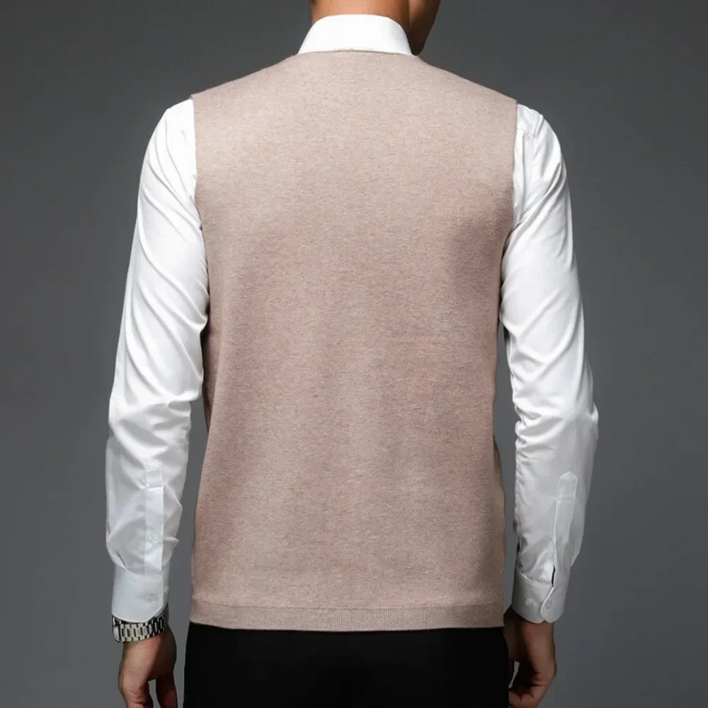 2025 Men\'s Business Casual Pullover Wear Warm Sleeveless Wool Knitted Cardigan Sweater Vest Tops