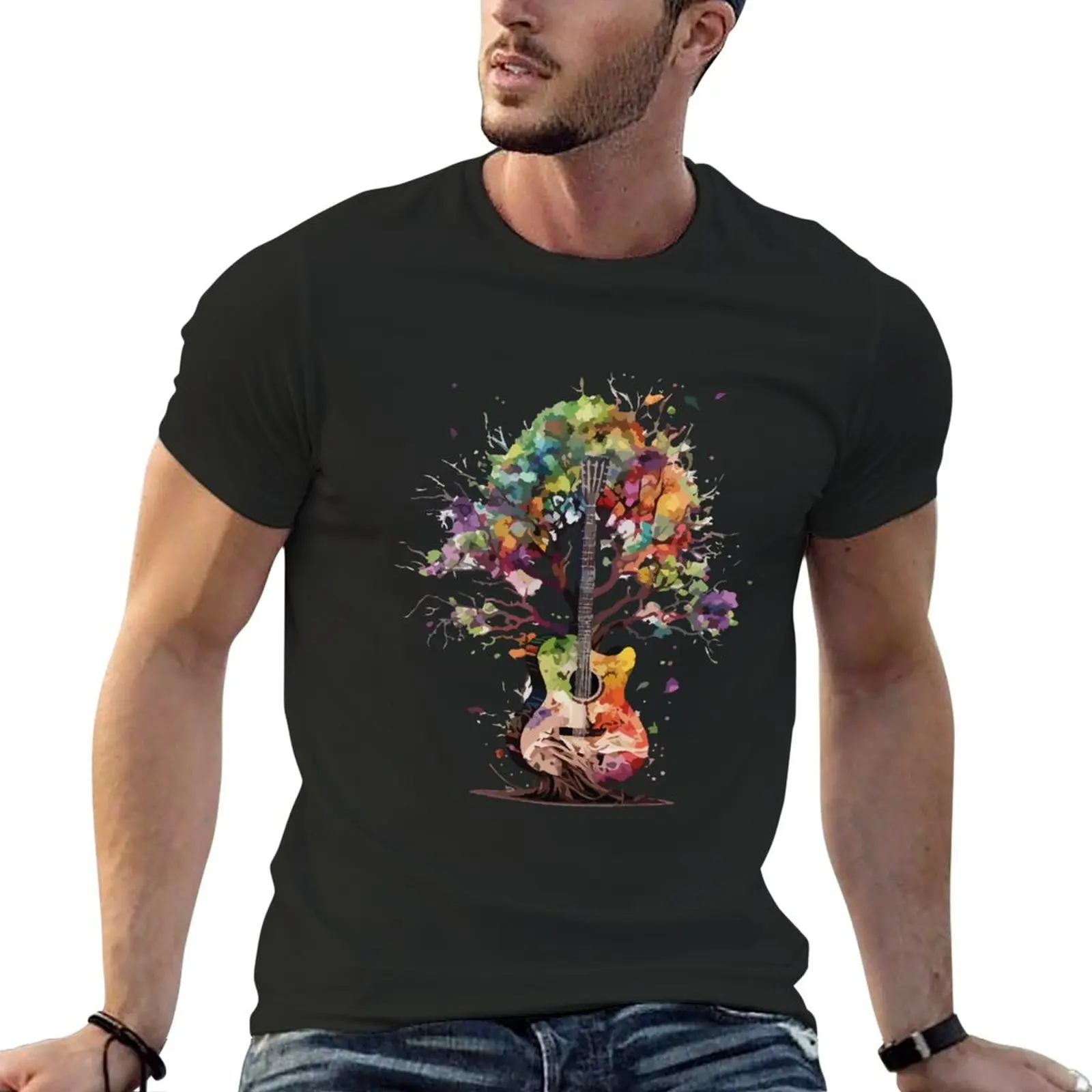 

New acoustic guitar tree of life guitar player nature guitarist T-Shirt funny t shirt heavy weight t shirts for men